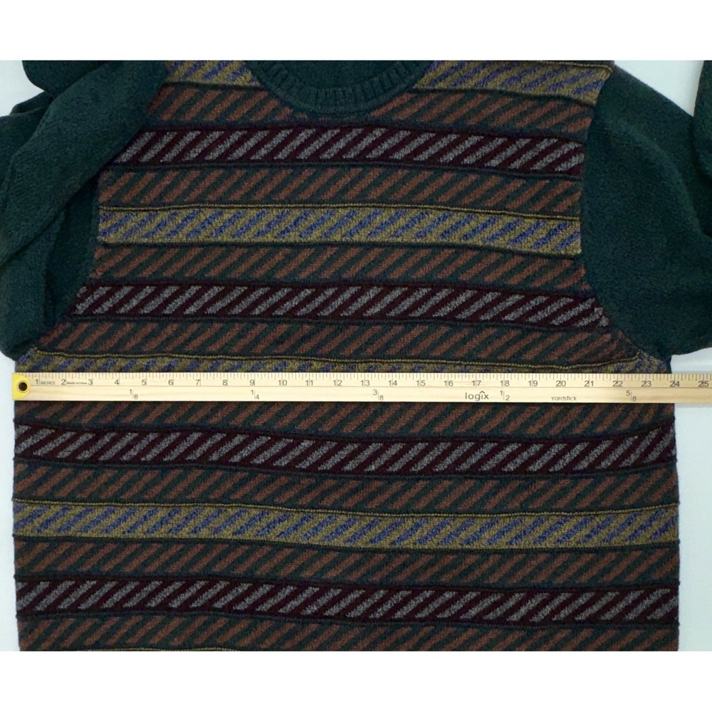 Vintage 90 Striped Knit Sweater Textured Men's L Green Eclectic Grandpa Cosby - Picture 4 of 6